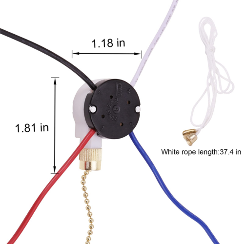 Ceiling Fan Switch Kit 3 Speed 4 Wire,ZE-208S Pull Wire Switch Gold 1