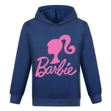 (Navy Blue, 9-10 Years) Girls Boys Barbie Printed Hoodie Long Sleeve Hooded Sweatshirt Tops Casual Pullover Jumper Kids Birthday Gift