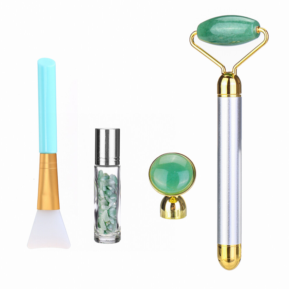 Electric Vibrating Natural Aventurine Jade Massage Roller Ball Roller Bottle Facial Lifting Massager Skin Tightening Anti-wrinkle Face Care Tool