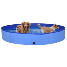 [EU Direct] vidaxl 92602 Foldable Dog Swimming Pool Blue 200x30 cm PVC Puppy Bath Collapsible Bathing for Cats Playing Kids Bathtub Pet Supplies