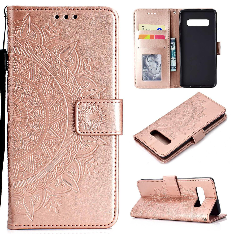 (Pink Gold) Imprinted Mandala Pattern Wallet Stand Leather Cover For Samsung Galaxy S10 Plus-Purple Pink,Gold 8107441052192