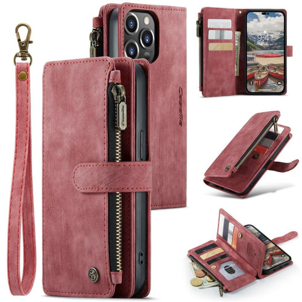 (red, iPhone 13) Caseme Flip Leather Phone Case For Iphone 11 12 13 14 15 Pro Max Xs Xr X Se 2022 8 7 Samsung S23 Plus S22 S21 Fe S20 Note 20 Zipper Wallet Card Cover
