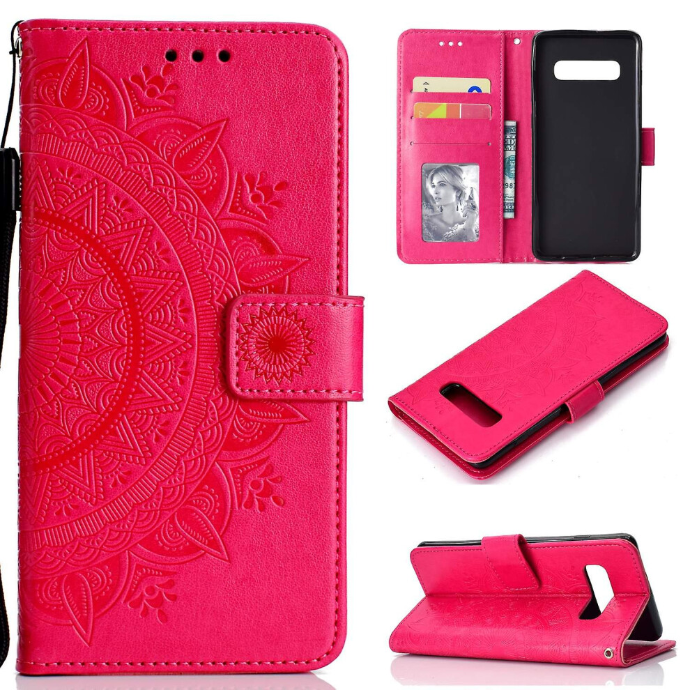 (Pink) Imprinted Mandala Pattern Wallet Stand Leather Cover For Samsung Galaxy S10 Plus-Purple Pink 8107441052215