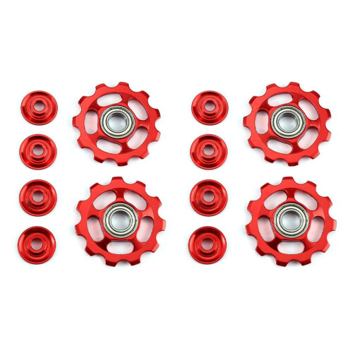 4X 11T Bike Ultralight Aluminum Alloy Outdoor Bearing Wheel Rear Derailleur Pulleys Bicycle Parts-Red