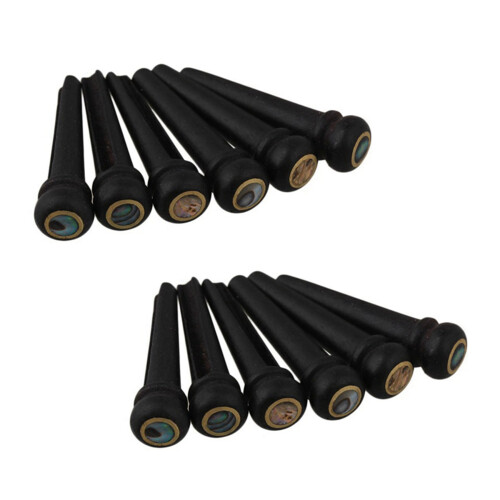 12Pcs Black Shell Guitar Bridge Bone Pins Set with Green Abalone Dot for Acoustic Guitar Accessories