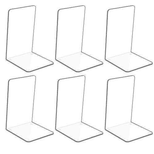 6pcs Transparent Acrylic Bookends With Non-slip Stickers, Bookends For Bedroom, Library, Office, School And Desk Organiser
