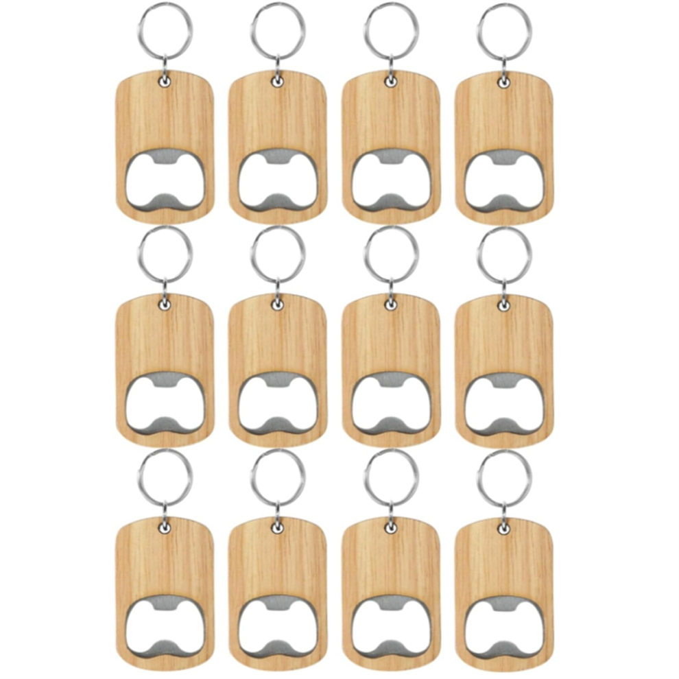 Pak Van 12 Houten Flesopeners, Blanco Sleutelhangers, Gegraveerd Voor Party Home Kitchen-image