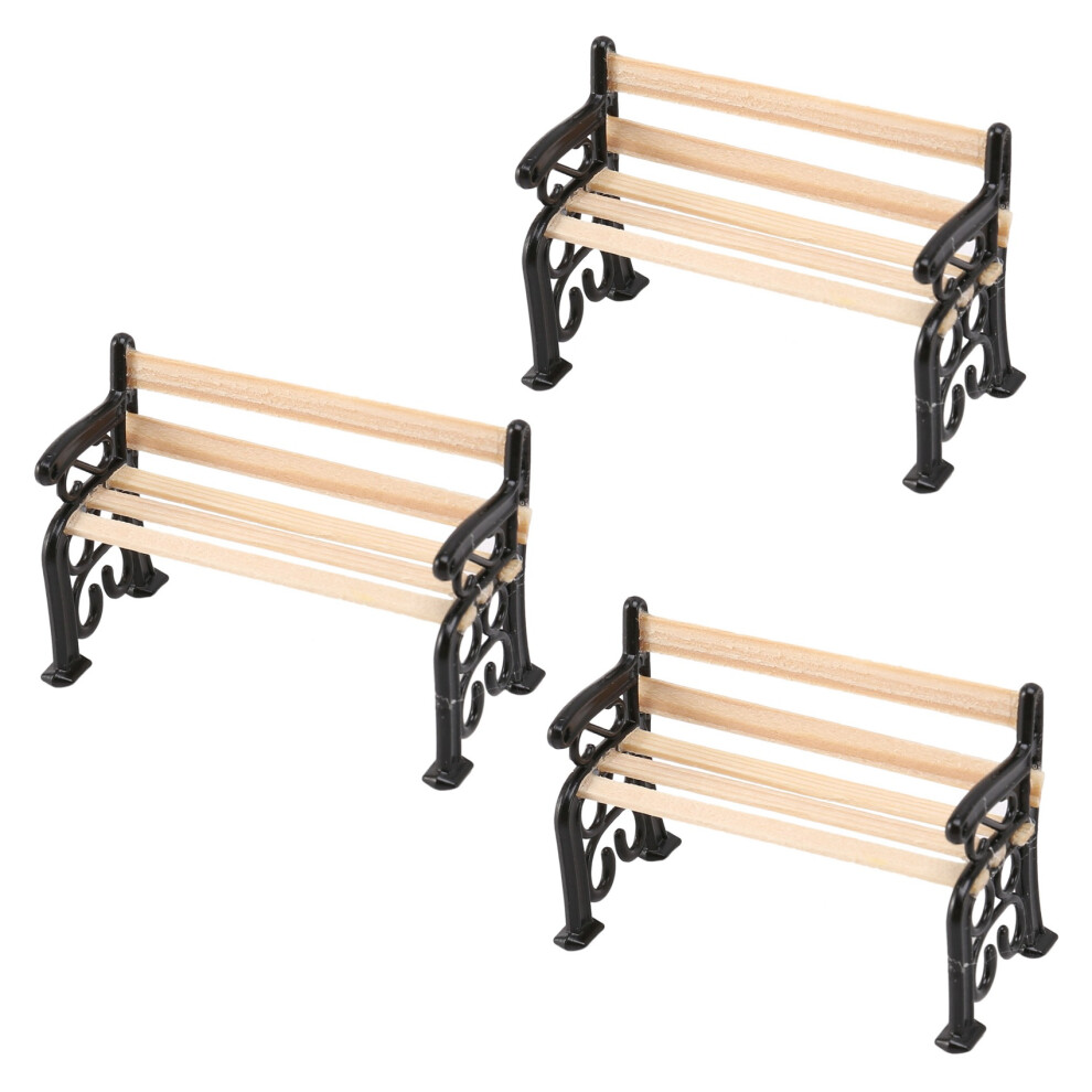 3X 1/24 Meubles de jardin miniatures Banc de parc