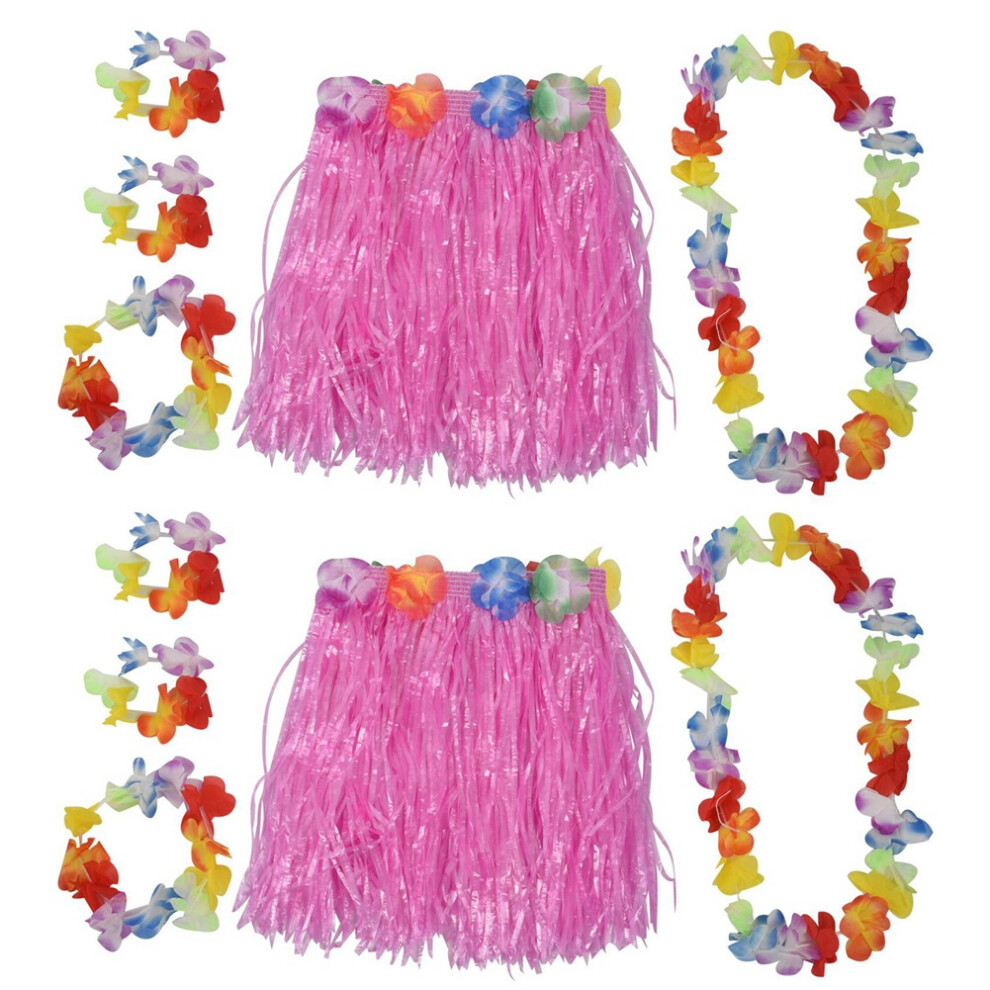 Ensemble de 2 jupes hawaïennes roses pour enfants, fête Hula Luau