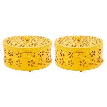 Soporte de bobina para mosquitos de Metal hueco, estilo Retro nórdico, caja repelente de mosquitos para quemador de jardín (amarillo), 2 uds.