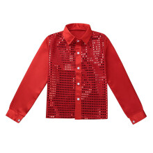 (Red, 130) Children Kids Boys Glittery Sequined Dance Clothes Teens Fashion Dance Shirt Hip Hop Jazz Ballroom Shiny Jacket Coat for Prom
