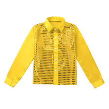 (Gold, 160) Children Kids Boys Glittery Sequined Dance Clothes Teens Fashion Dance Shirt Hip Hop Jazz Ballroom Shiny Jacket Coat for Prom