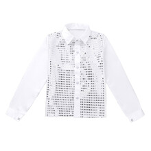 (White, 110) Children Kids Boys Glittery Sequined Dance Clothes Teens Fashion Dance Shirt Hip Hop Jazz Ballroom Shiny Jacket Coat for Prom