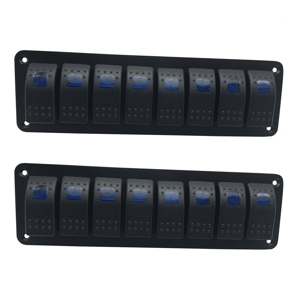 2X Waterproof 8 Gang 2Led Light Rocker Switch Panel Circuit Breaker 12V Boat Marine 4761833214458