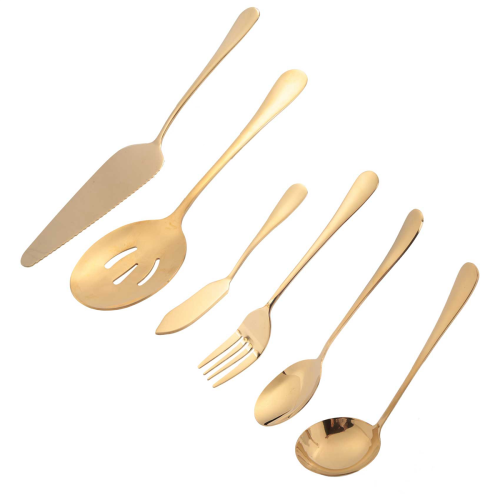 6-Piece Serving Flatware Silverware Set,Serving Utensil Set,Gold 2