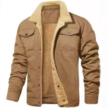 (Khaki, UK S = Tag Size XL) UK Mens Winter Coat Fleece Cargo Jacket 4 Pockets Lapel Collar Trucker Warm Work