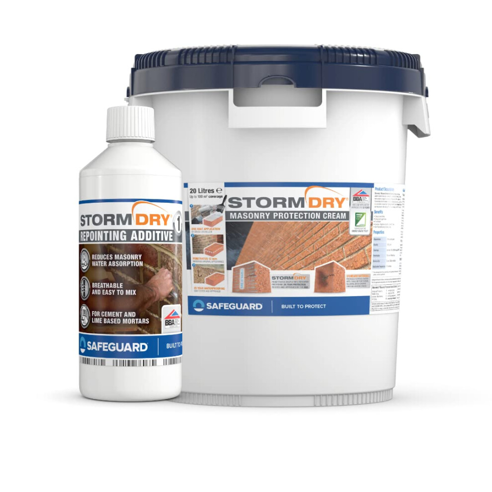 Stormdry Masonry Waterproofing Cream 20L + Stormdry Repointing Additive I - Bba Approved Brick Sealer - 25 Year Protection Against Penetrating Damp 5060132761403
