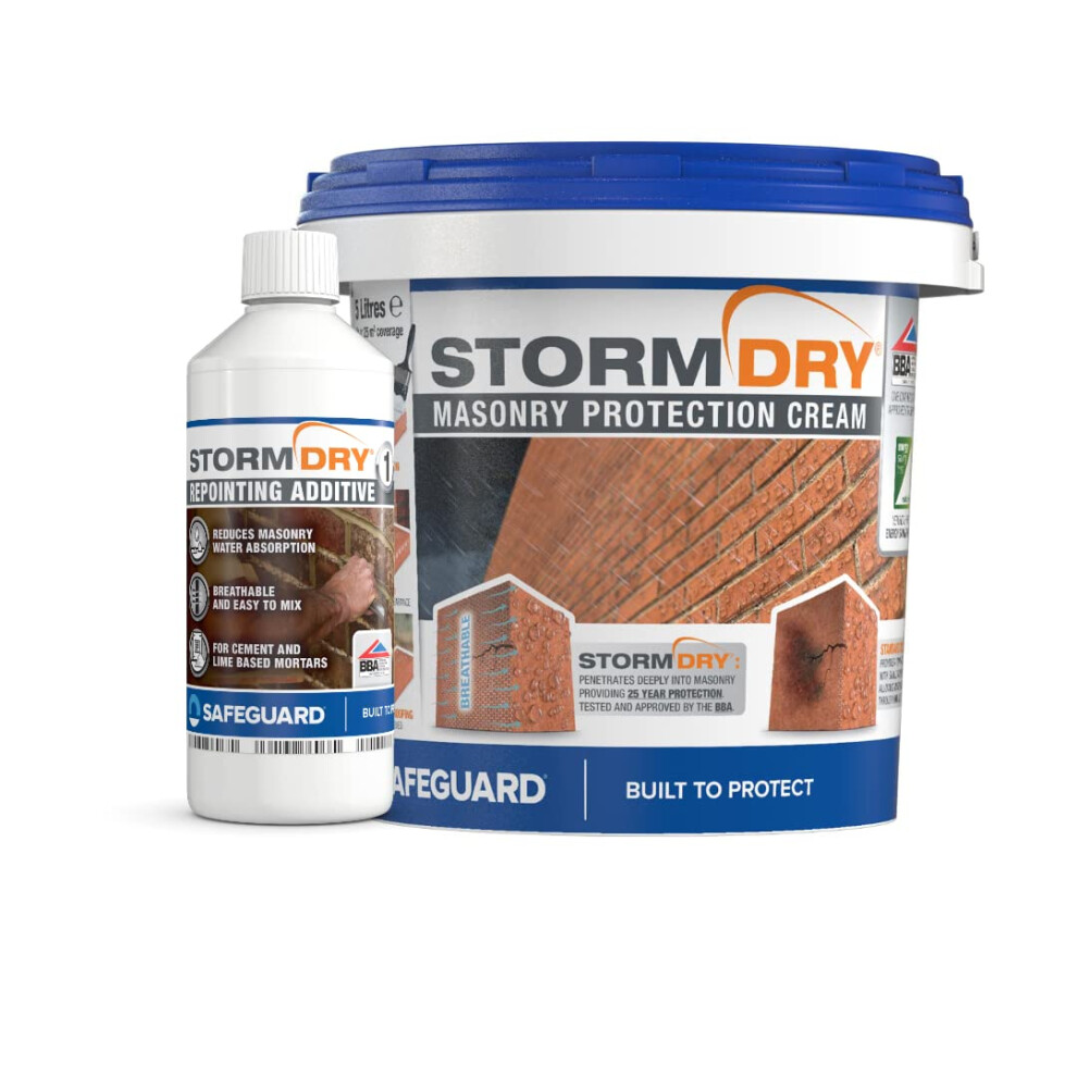 Stormdry Masonry Waterproofing Cream 5L + Stormdry Repointing Additive I - Bba Approved Brick Sealer - 25 Year Protection Against Penetrating Damp 5060132761380
