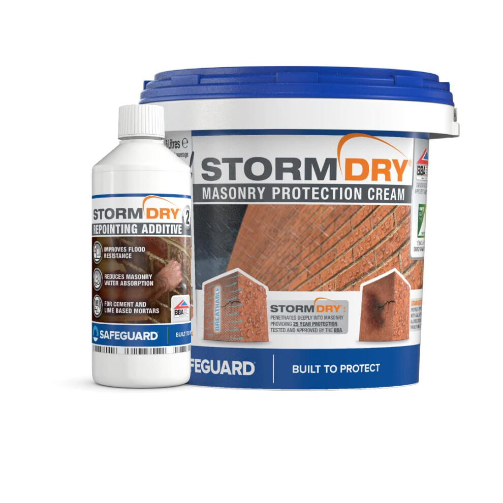 Stormdry Masonry Waterproofing Cream 5L + Stormdry Repointing Additive Ii - Bba Approved Brick Sealer - 25 Year Protection Against Penetrating Damp 5060132761397
