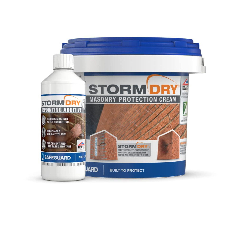 Stormdry Masonry Waterproofing Cream 3L + Stormdry Repointing Additive I - Bba Approved Brick Sealer - 25 Year Protection Against Penetrating Damp 5060132761366