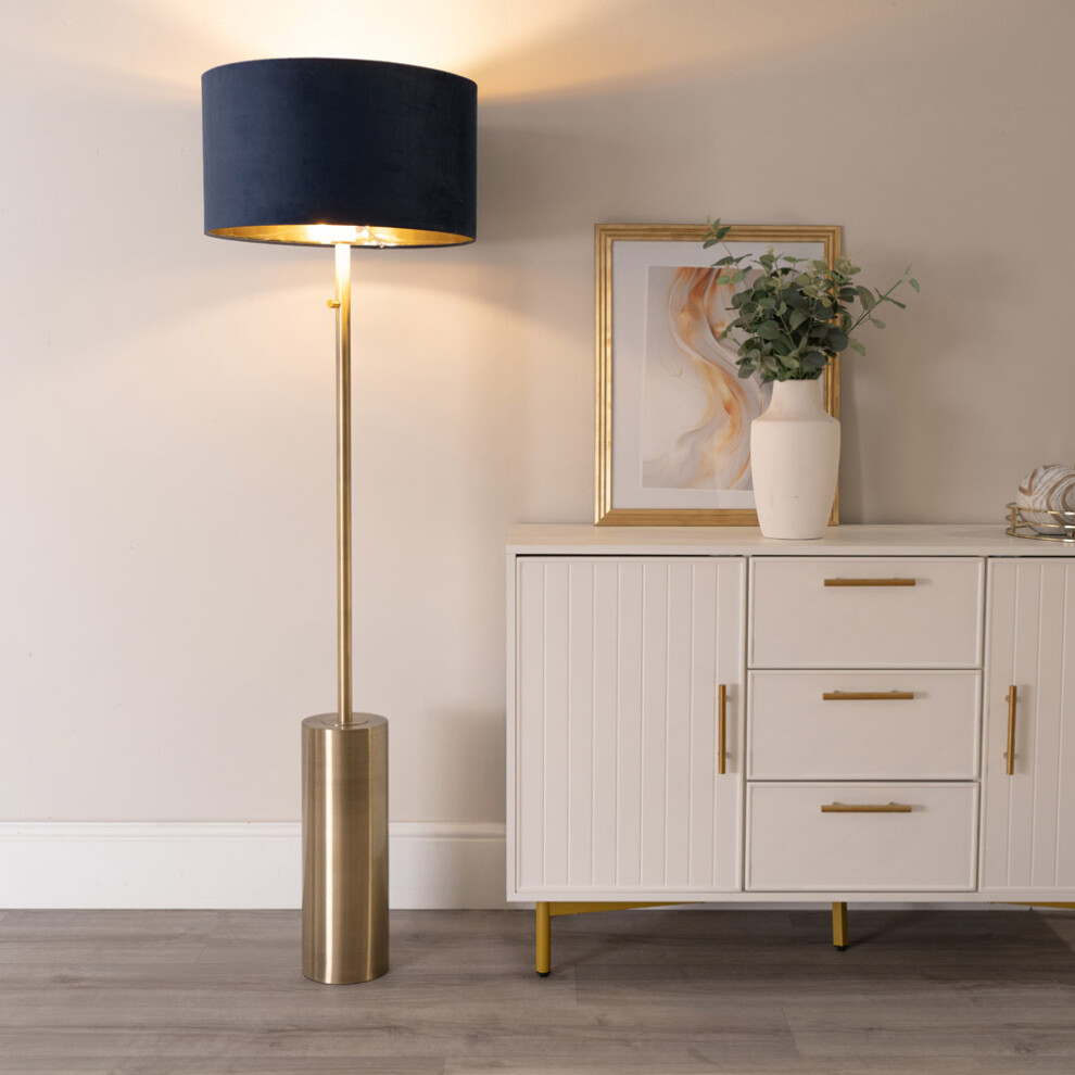 ValueLights Lexy Navy Blue Velvet & Gold Shade Gold Dimmable Floor Lamp