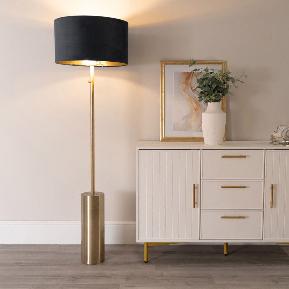 ValueLights Lexy Black Velvet & Gold Shade Gold Dimmable Floor Lamp