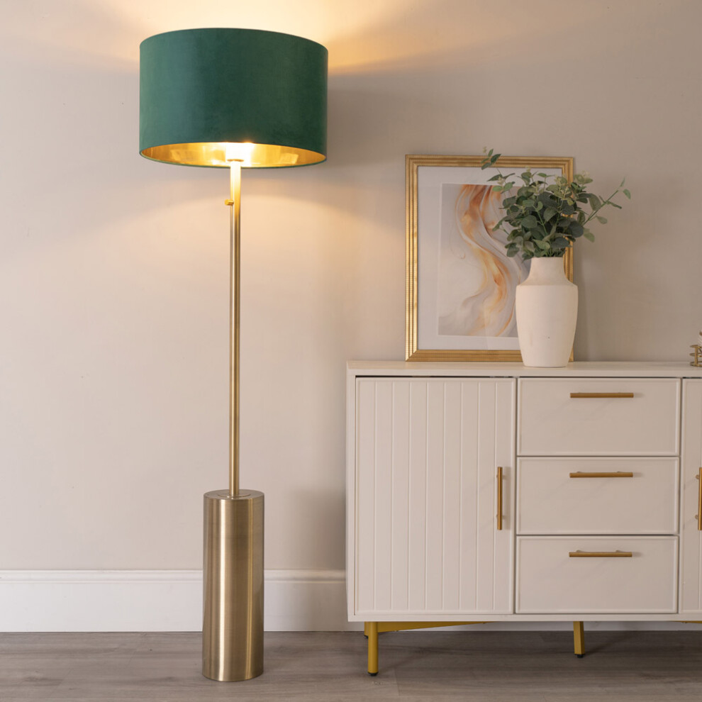 ValueLights Lexy Green Velvet & Gold Shade Gold Dimmable Floor Lamp