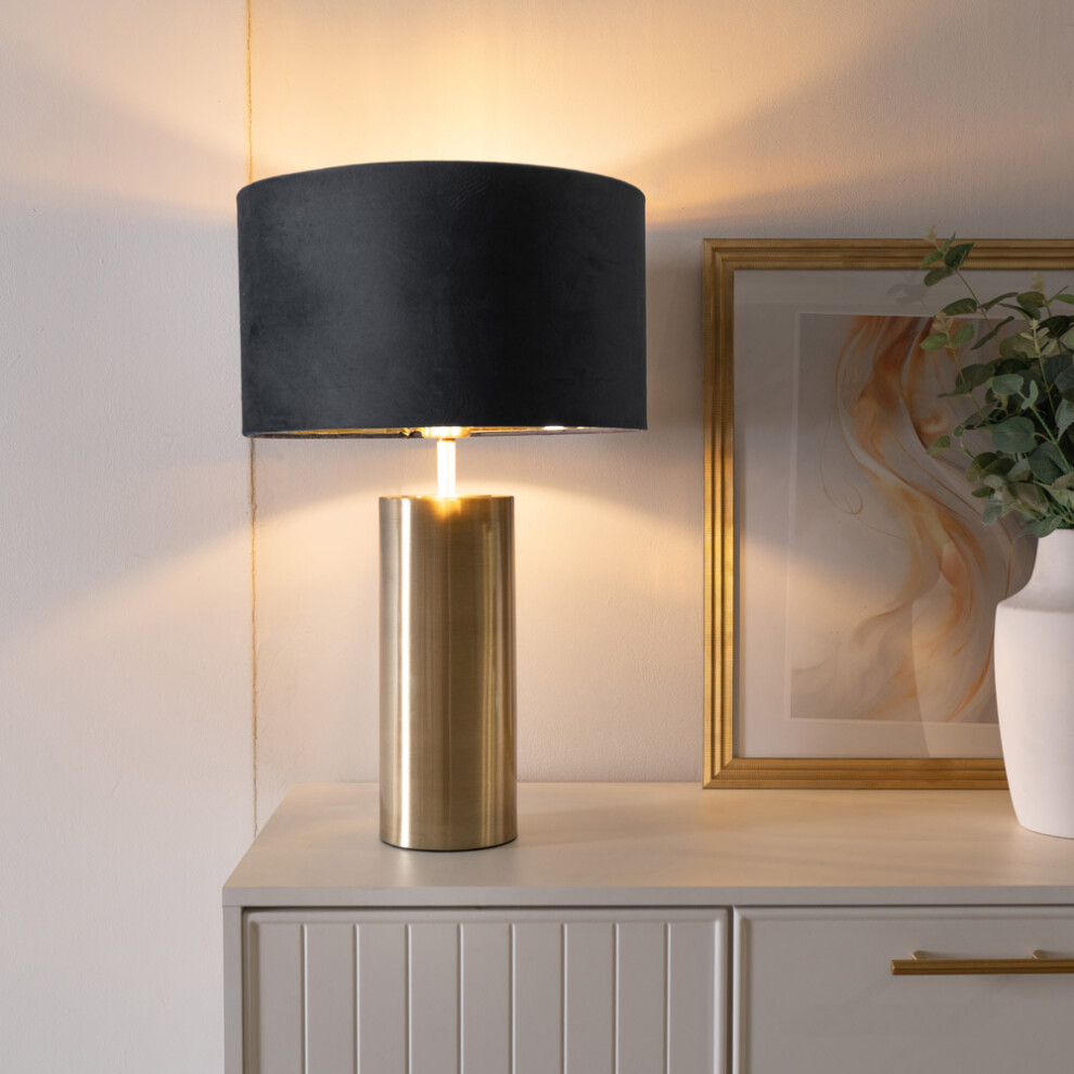 ValueLights Lexy Black Velvet & Gold Lamp Shade Gold Touch Table Lamp