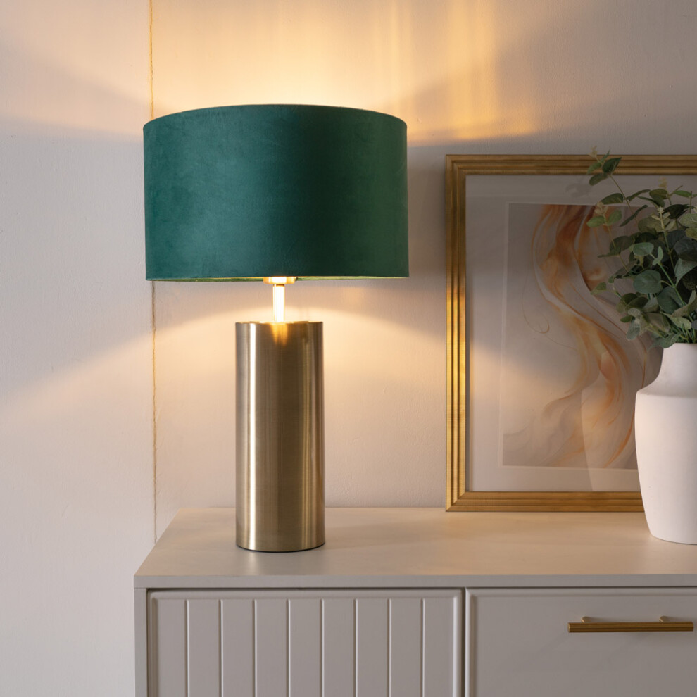 ValueLights Lexy Green Velvet & Gold Lamp Shade Gold Touch Table Lamp