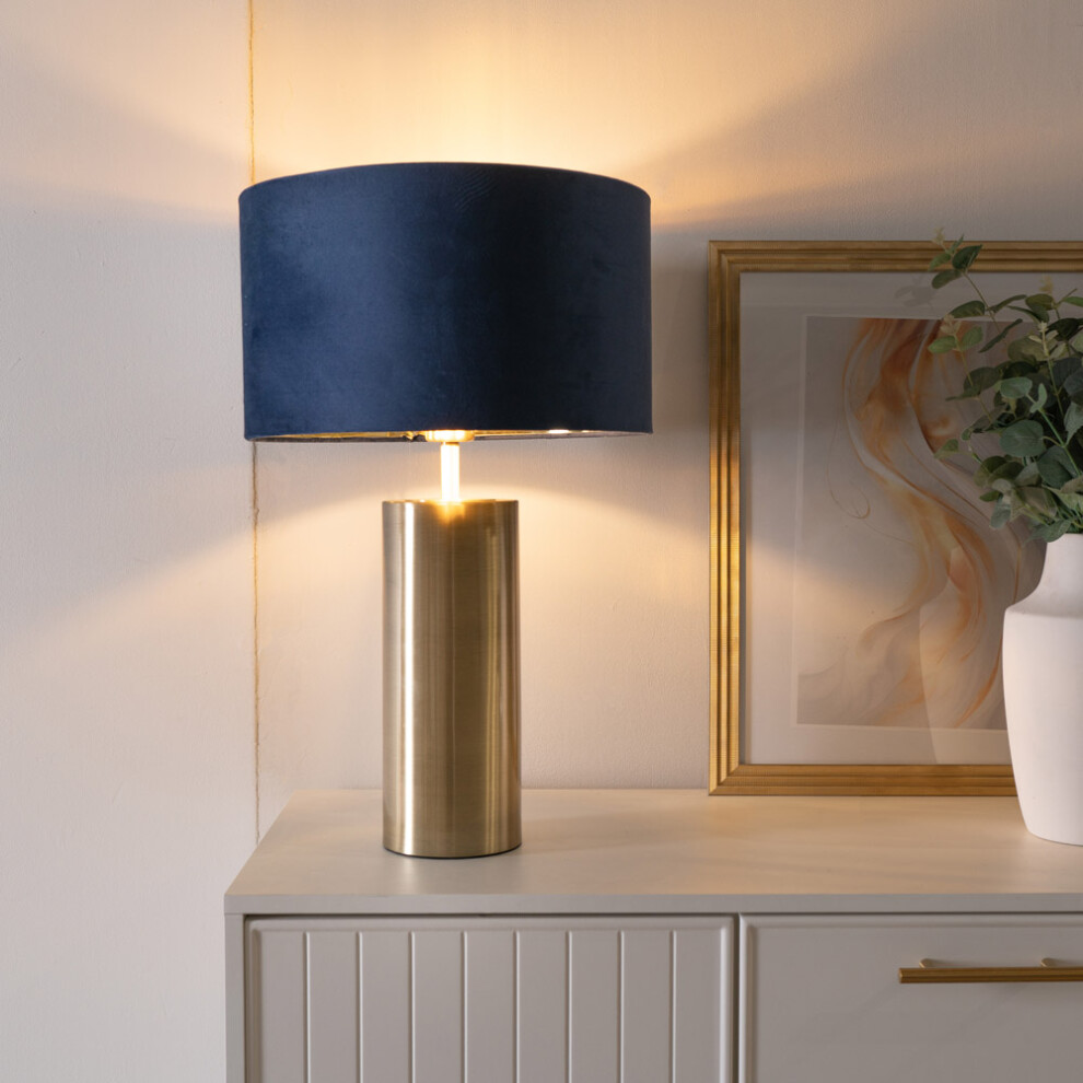 ValueLights Lexy Navy Velvet & Gold Lamp Shade Gold Touch Table Lamp