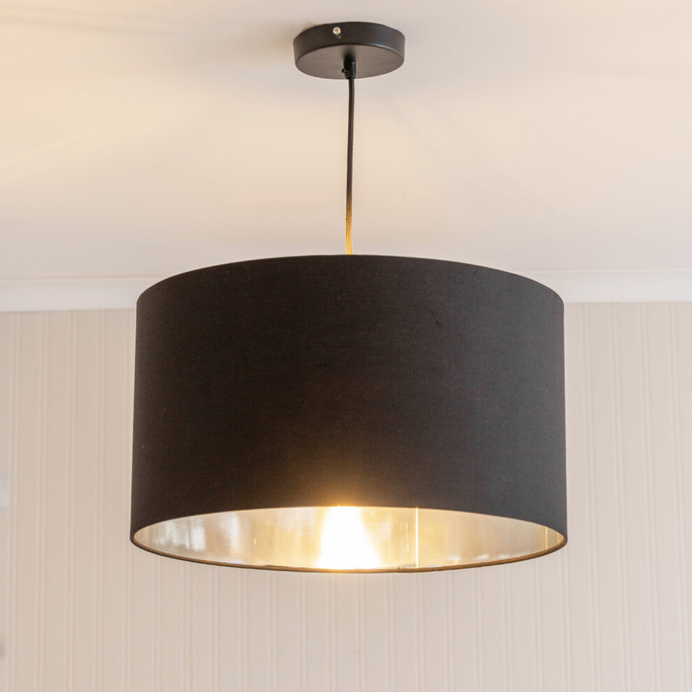 ValueLights Reni Large Black with Chrome Silver Ceiling Lamp Shade