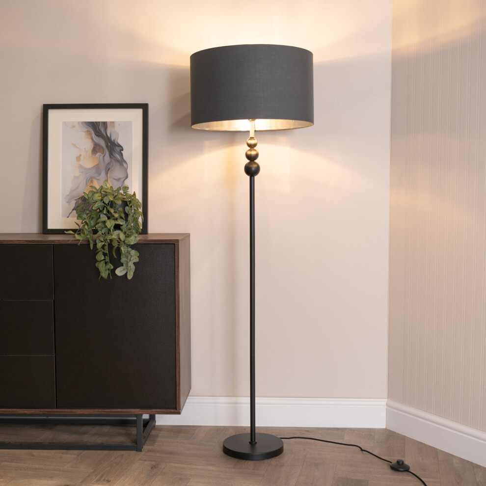 ValueLights Marissa Black Floor Lamp with Charcoal & Chrome Shade