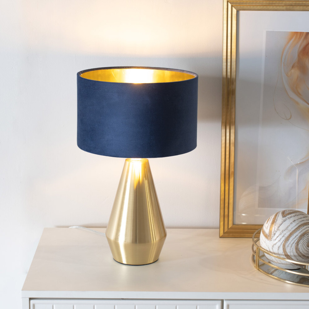 ValueLights Jax Navy Velvet with Gold Lamp Shade Gold Touch Table Lamp