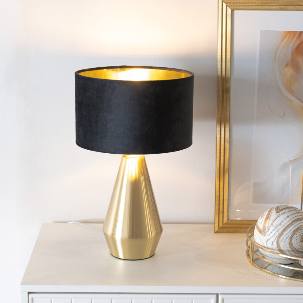 ValueLights Jax Black Velvet with Gold Shade Gold Touch Table Lamp