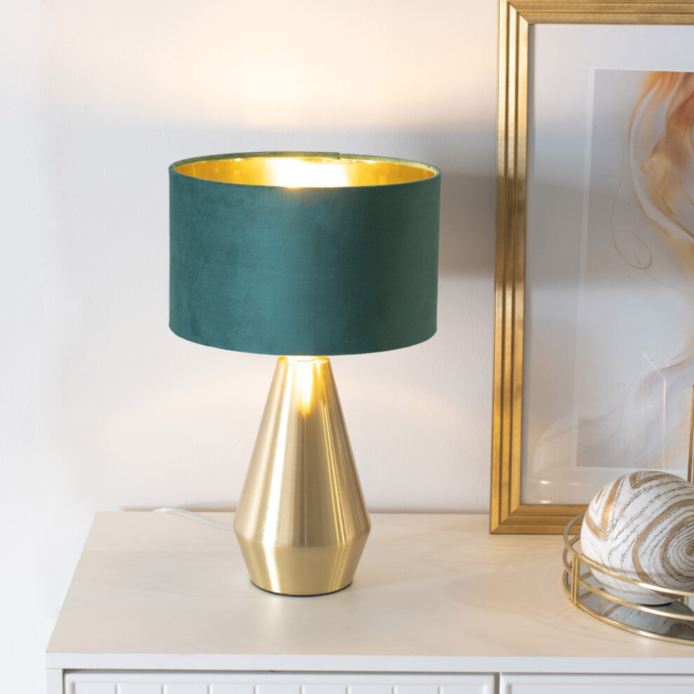 ValueLights Jax Green Velvet with Gold Shade Gold Touch Table Lamp