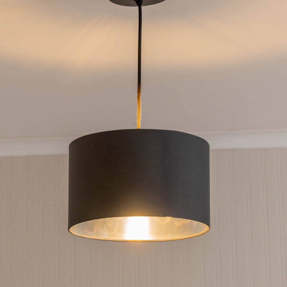 ValueLights Reni Small Black With Chrome Silver Ceiling Lamp Shade