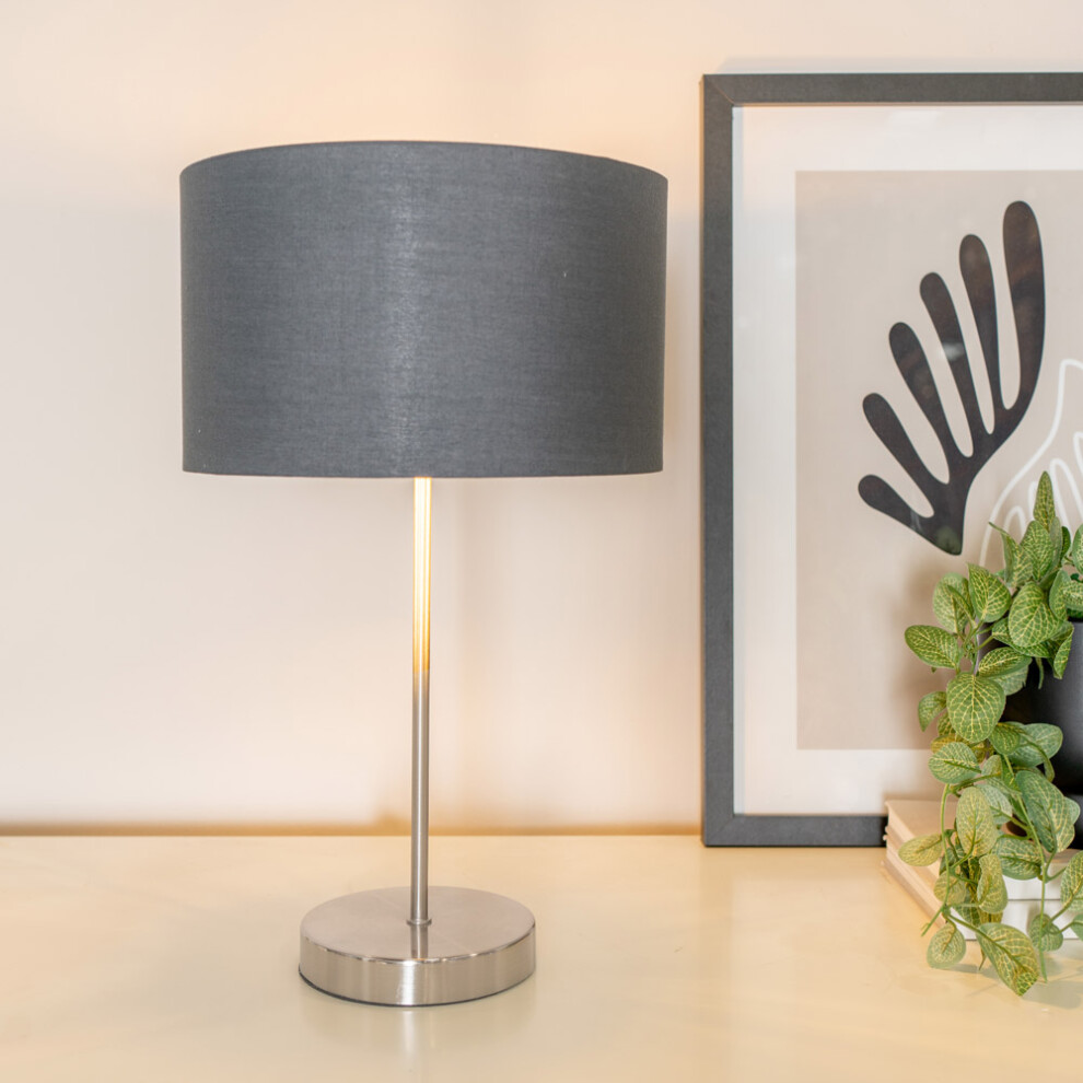 ValueLights Charlie Chrome Table Lamp with Charcoal and Chrome Shade