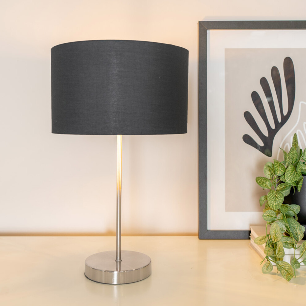 ValueLights Charlie Chrome Table Lamp with Black and Chrome Shade