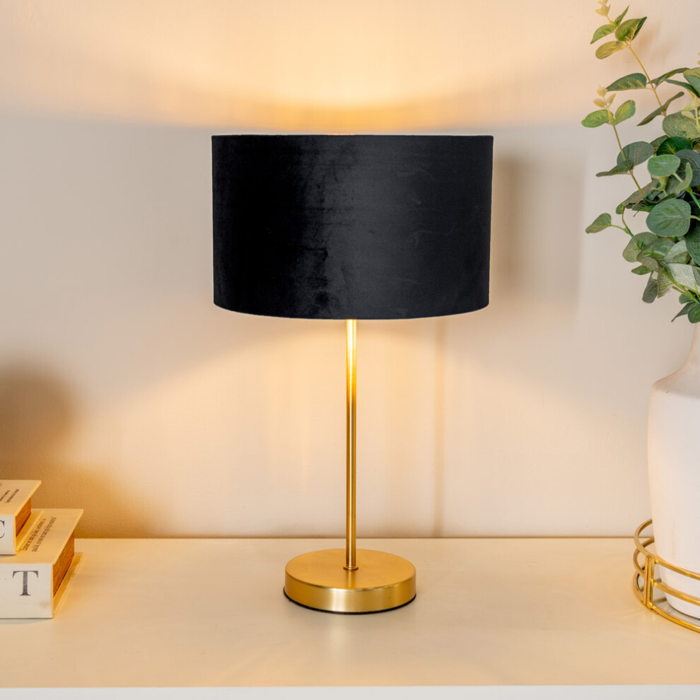 ValueLights Charlie Gold Table Lamp with Black Velvet & Gold Shade