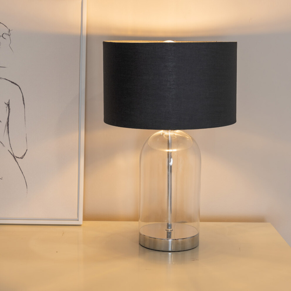 ValueLights Jessy Black & Chrome Shade Glass & Silver Table Lamp