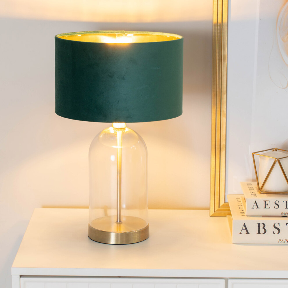 ValueLights Jessy Green Velvet & Gold Shade Glass & Gold Table Lamp