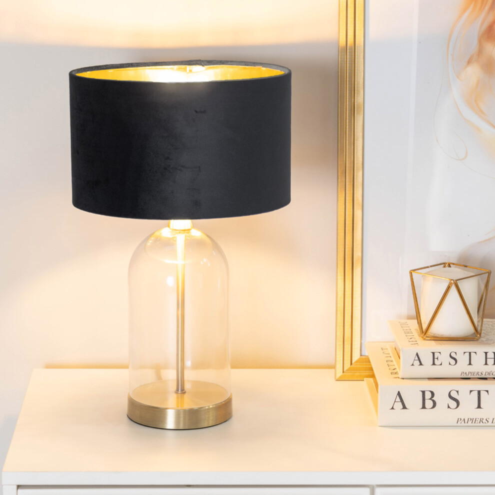 ValueLights Jessy Black Velvet & Gold Shade Glass & Gold Table Lamp