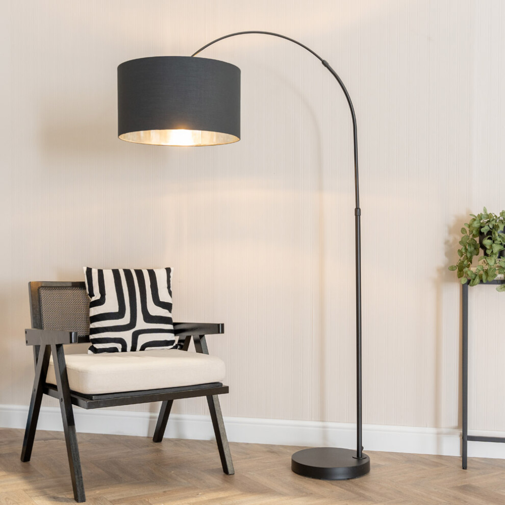 ValueLights Louis Black & Chrome Inner Shade Black Arched Floor Lamp