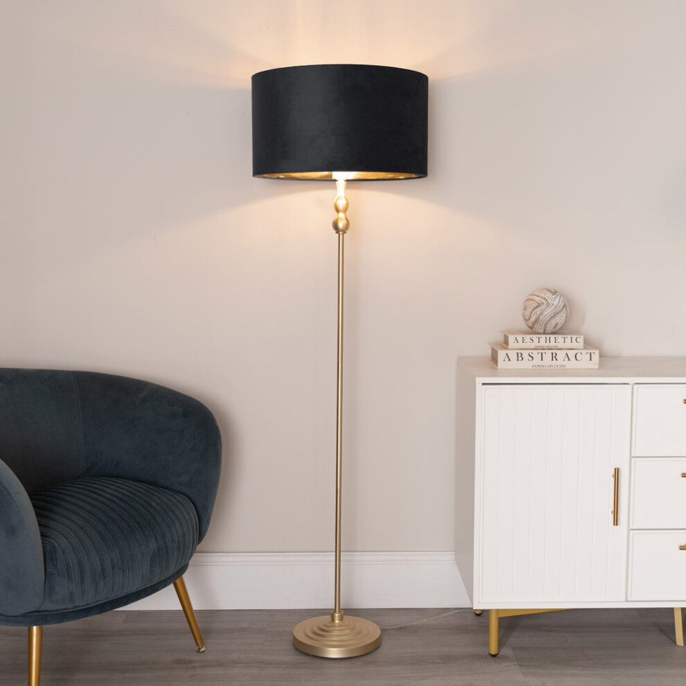 ValueLights Maggie Gold Floor Lamp with Black Velvet and Gold Shade