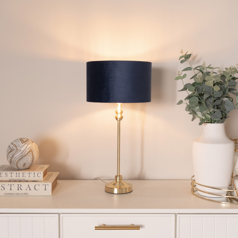 ValueLights Maggie Navy Velvet & Gold Shade Gold Table Lamp & Bulb