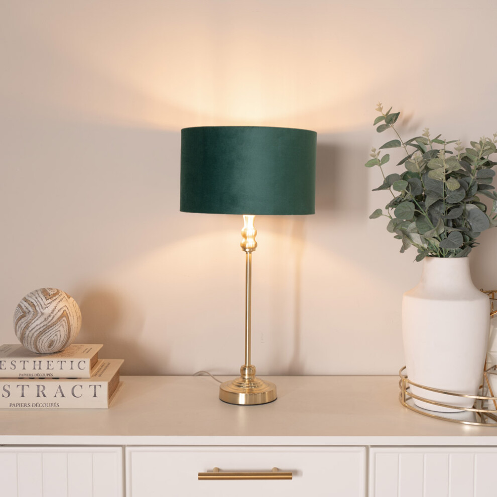 ValueLights Maggie Green Velvet & Gold Shade Gold Table Lamp & Bulb