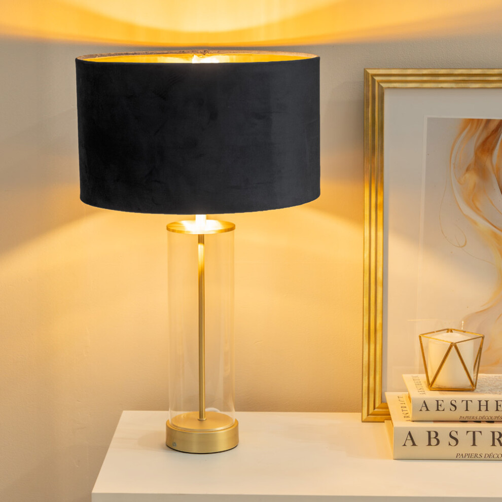 ValueLights Balan Glass & Gold Table Lamp & Black Velvet & Gold Shade