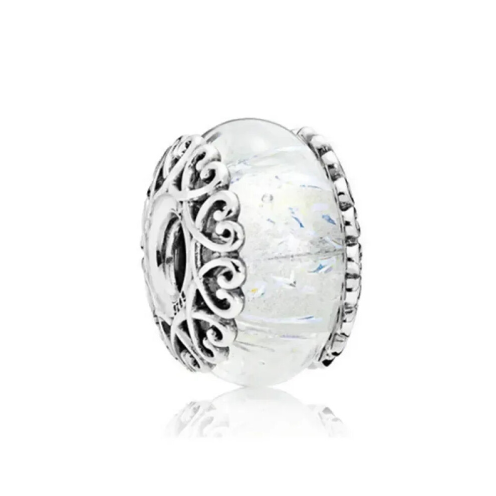 (B2049) New Original 925 Sterling Silver Flower and Leaf Cosmic Rainbow Charm Murano Glass Beads for Pandora Bracelet DIY Women Jewelry