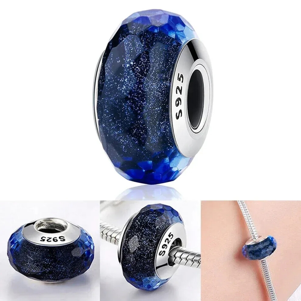 (B1264) New Original 925 Sterling Silver Flower and Leaf Cosmic Rainbow Charm Murano Glass Beads for Pandora Bracelet DIY Women Jewelry