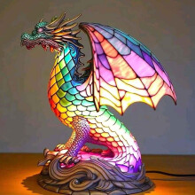 (Dragon) 3d Vintage Animal Table Lamp, Stained Glass Resin Stacked Night Light, Bohemian Animal Table Lamps For Living Room Bedroom Dcor